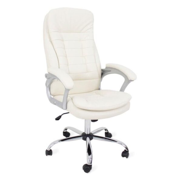 Office Armchair BX-0025 Beige Discover the BX-0025 Beige office chair, an elegant and practical choice for the office. The faux leather upholstery offers a sophisticated look, while the chrome metal base ensures stability. The Tilt mechanism allows for height adjustment and optimal comfort while working.