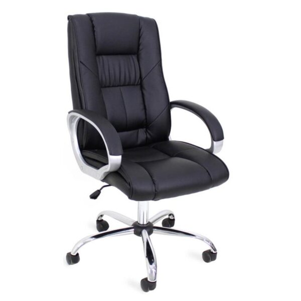 Office Armchair BX-1130 Black Discover the BX-1130 Black office chair, the perfect combination of comfort and aesthetics. Upholstered in faux leather, featuring a sturdy metal frame and an ergonomic Tilt mechanism. Perfect for the office or home studio, it supports up to 120 kg!