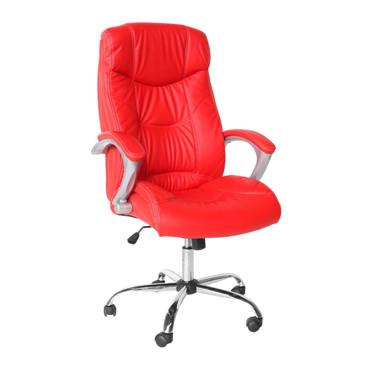 Office Armchair BX-3165 Red Discover the BX-3165 Red office chair, a perfect combination of elegance and comfort. Made from eco-leather and featuring a chrome metal base, this chair offers ergonomic support, a rocking mechanism, and height adjustment, making it ideal for any office.