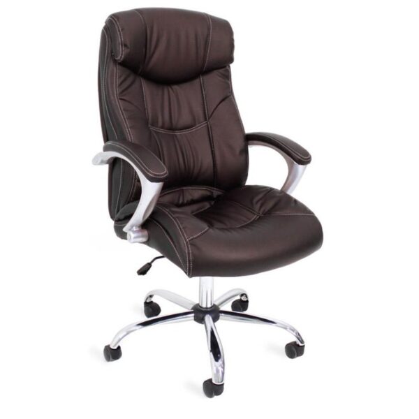 Office Armchair BX-3165 Brown Discover the BX-3165 Brown office chair, an elegant and functional choice for your workspace. Covered with eco-leather upholstery and featuring a chrome metal base, it offers comfort and stability. The adjustable mechanism allows for height customization, making it ideal for a comfortable work environment.