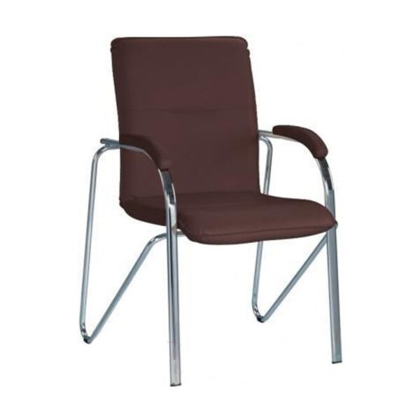 SAMBA Chrome V-3 Brown Office Chair Enhance your office with the SAMBA Chrome V-3 Brown Office Chair! This stylish chair, featuring a chrome steel frame and black wooden arms, offers comfort and style, and is also available in other colors. It has an optimal height and comfortable eco-leather upholstery. Choose quality!