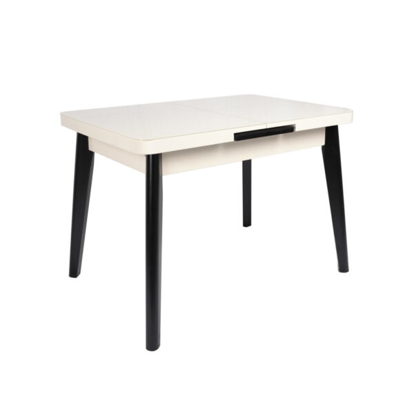 Extensible Table MG-A03 White Glass + Black Legs 120/150×70 Discover the MG-A03 extendable table, perfect for any kitchen! With an elegant design featuring white glass and black legs, it extends from 120 to 150 cm, easily adapting to your needs. Ideal for 4-6 people, it is both functional and modern. Choose comfort and style now!