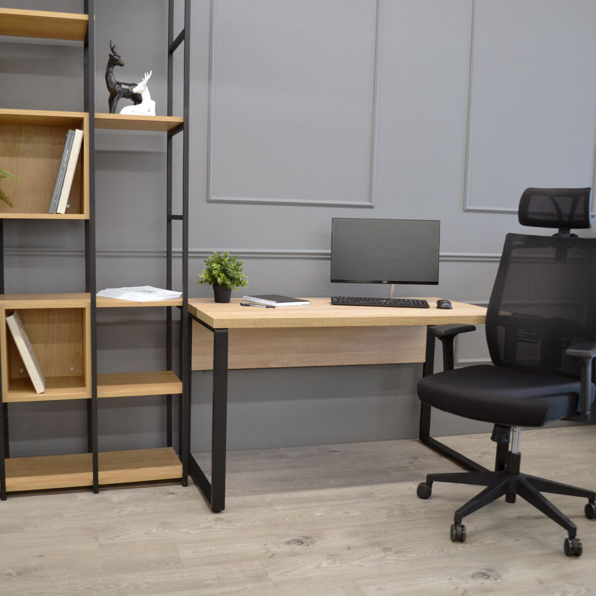 Masa Birou B-130 (130x68) Sonoma/Black - imagine 4