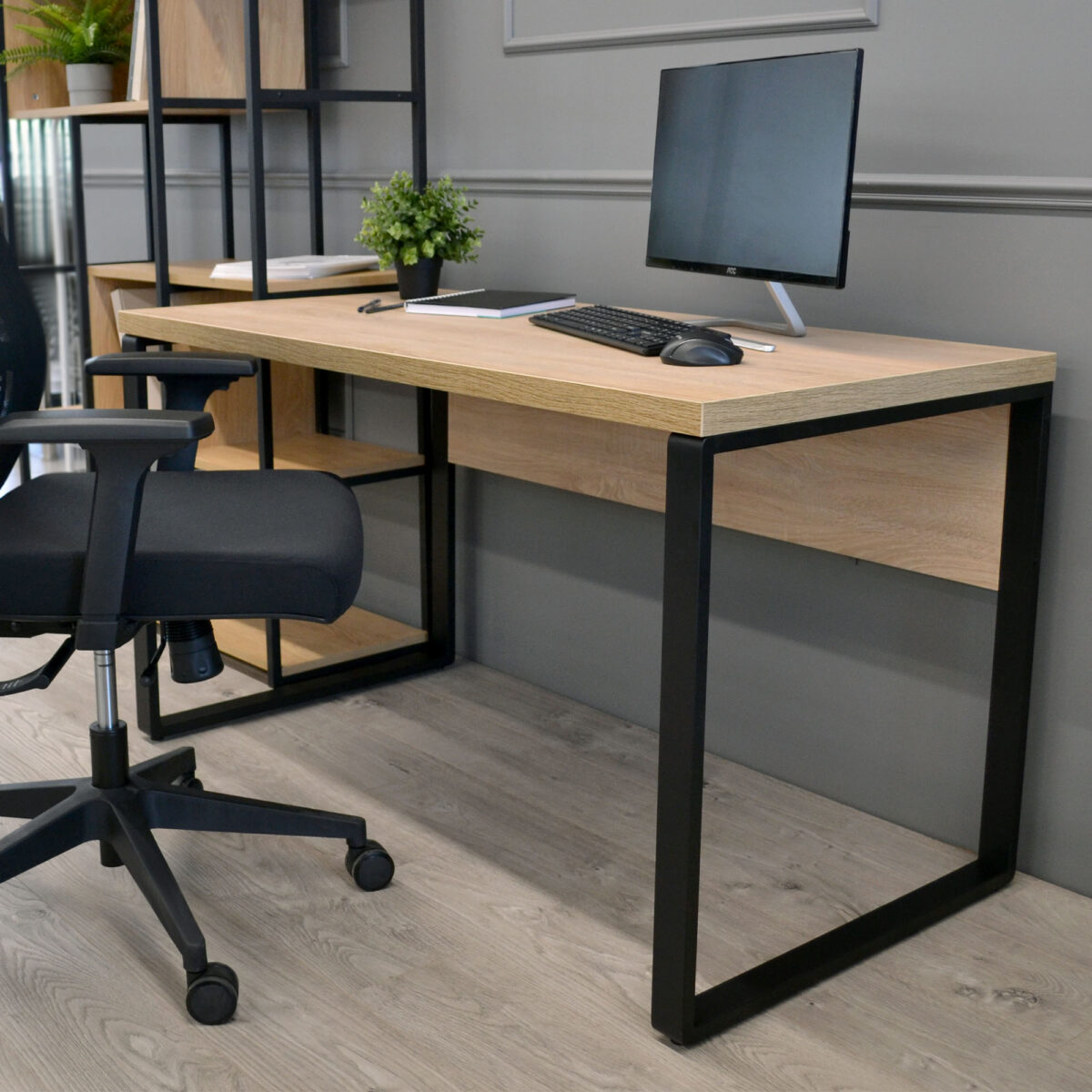 Masa Birou B-130 (130x68) Sonoma/Black - imagine 5