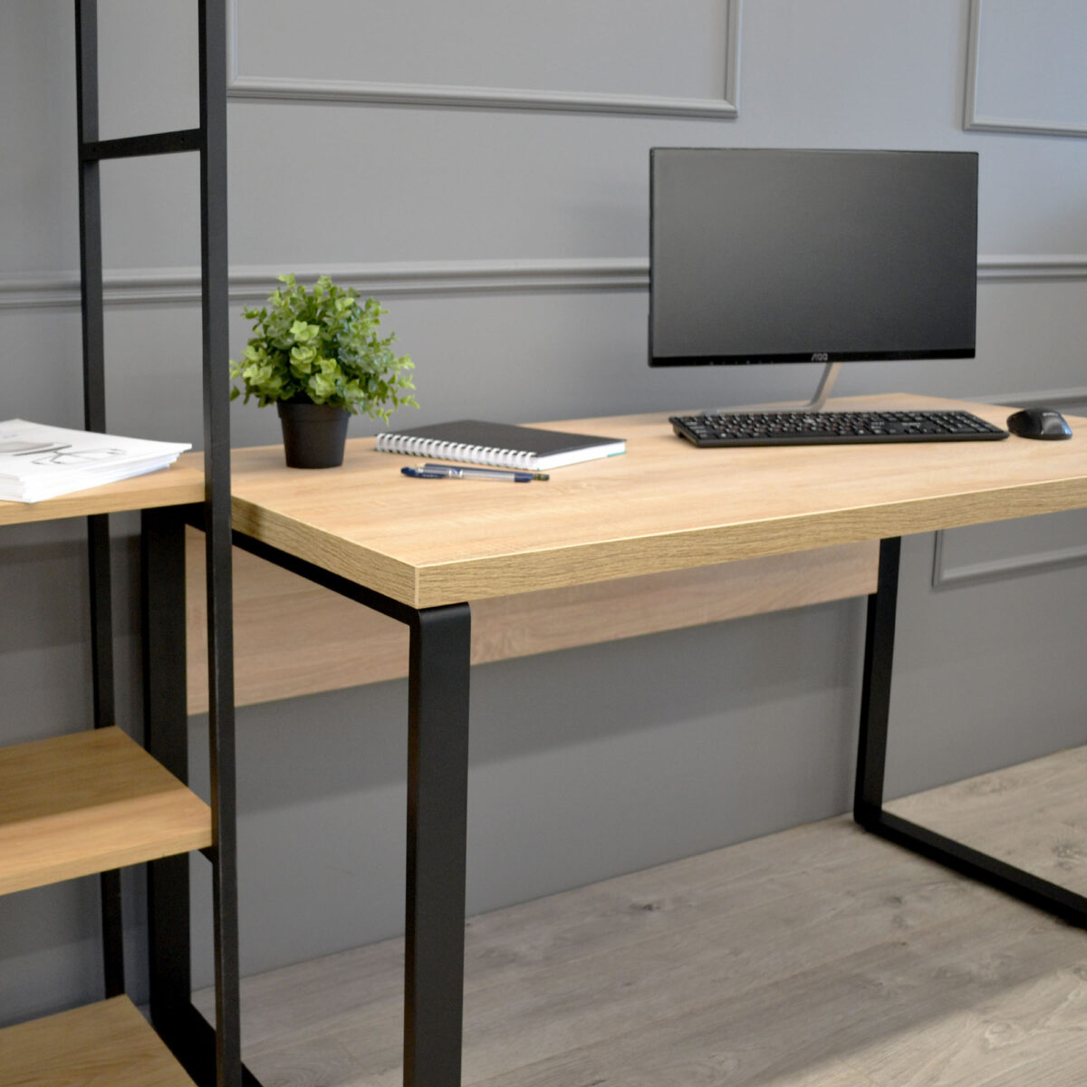 Masa Birou B-130 (130x68) Sonoma/Black - imagine 8