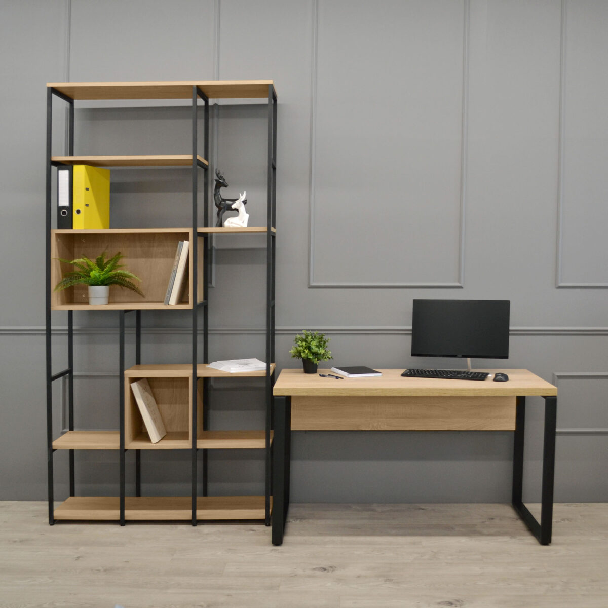 Masa Birou B-130 (130x68) Sonoma/Black - imagine 2