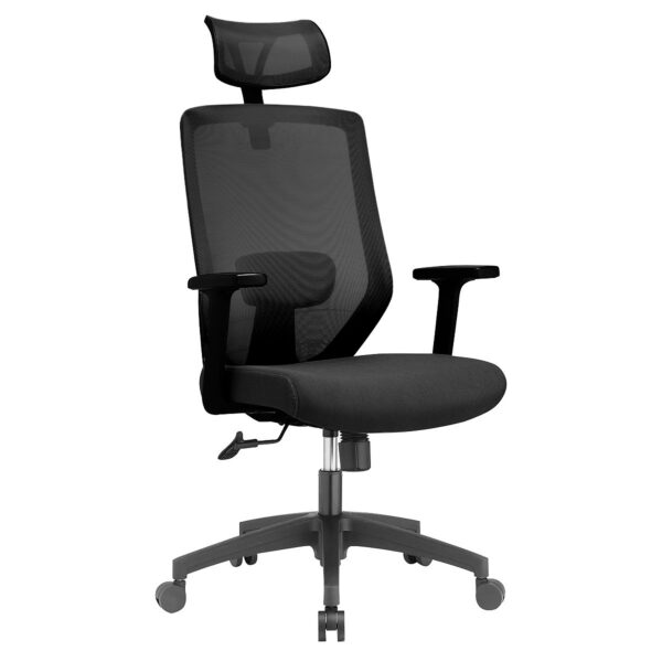 Focus Black Office Armchair Discover the FOCUS Black office chair, perfect for your comfort at work. This ergonomic chair features a synchronous mechanism, height adjustment, adjustable lumbar support and headrest, as well as adjustable arms. Ideal for any office!