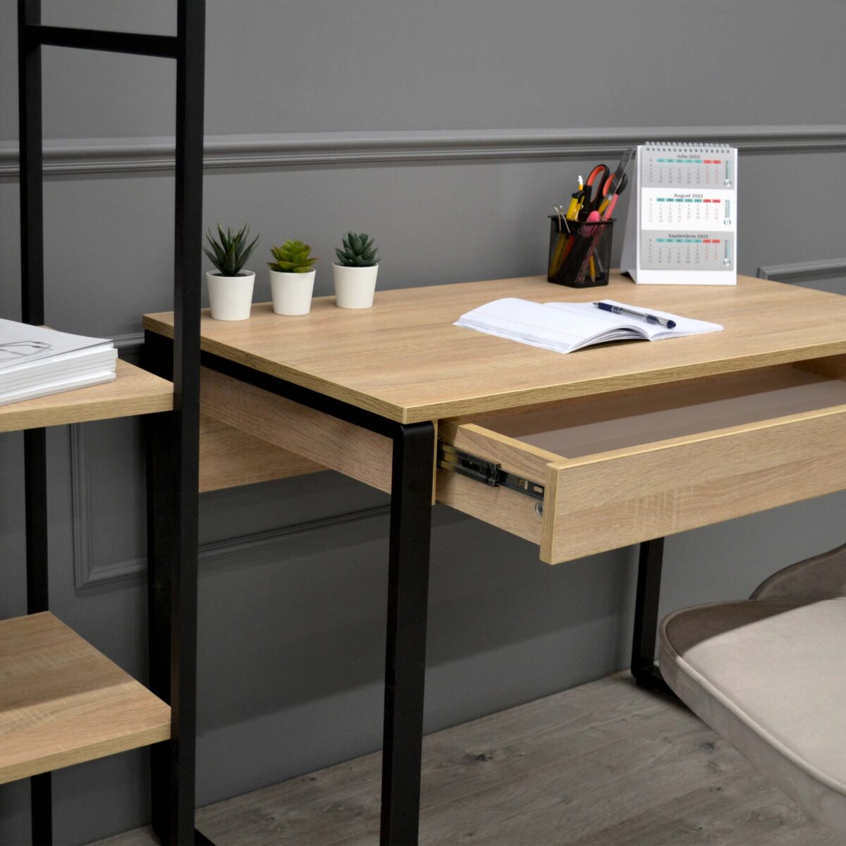 Masa Birou SMALL 100x55 Sonoma/Black - imagine 5