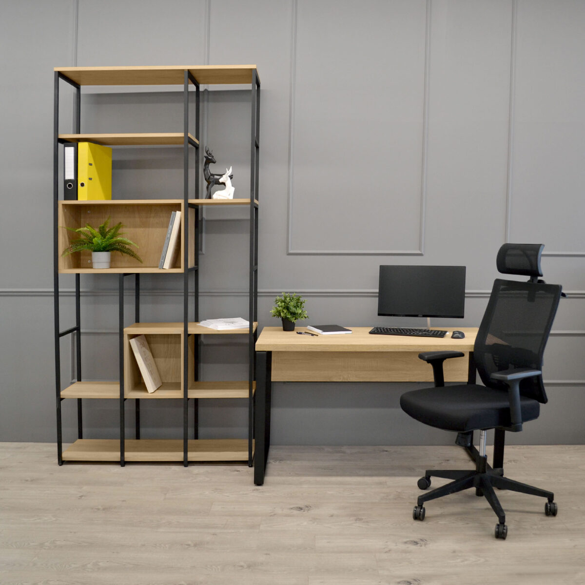 Masa Birou B-130 (130x68) Sonoma/Black - imagine 3