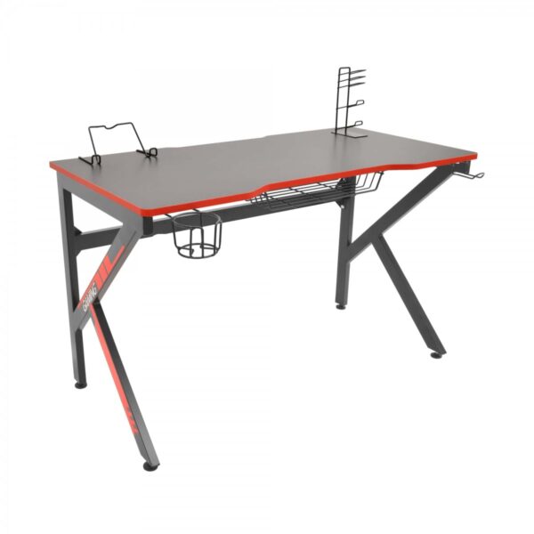 Masa E-Game Pentru Calculator Descoperă Masa E-Game pentru calculator, ideală pentru biroul tău. Fabricată din metal vopsit electrostatic și MDF cu imitație de carbon, aceasta dispune de suporturi pentru pahar, tabletă, căști și joystick. Dimensiuni perfecte: 120x60x75 cm. Transformă-ți experiența de gaming!