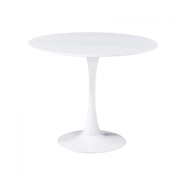 Masă ASTORIA White Descoperiți masa ASTORIA White, o piesă elegantă de mobilier pentru bucătărie, cu un design inspirat de forma unei lalele. Găzduiește până la 4 persoane și are un blat rotund din MDF vopsit, cu bază metalică stabilă, perfectă pentru orice decor rafinat.