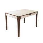 Extensible Table Rl-96 Discover the Extendable Table Rl-96, perfect for your kitchen! Made from wood and MDF, with a tempered glass top, this table can accommodate 4-6 people. The sliding extension mechanism allows you to easily adjust its size to suit your needs.