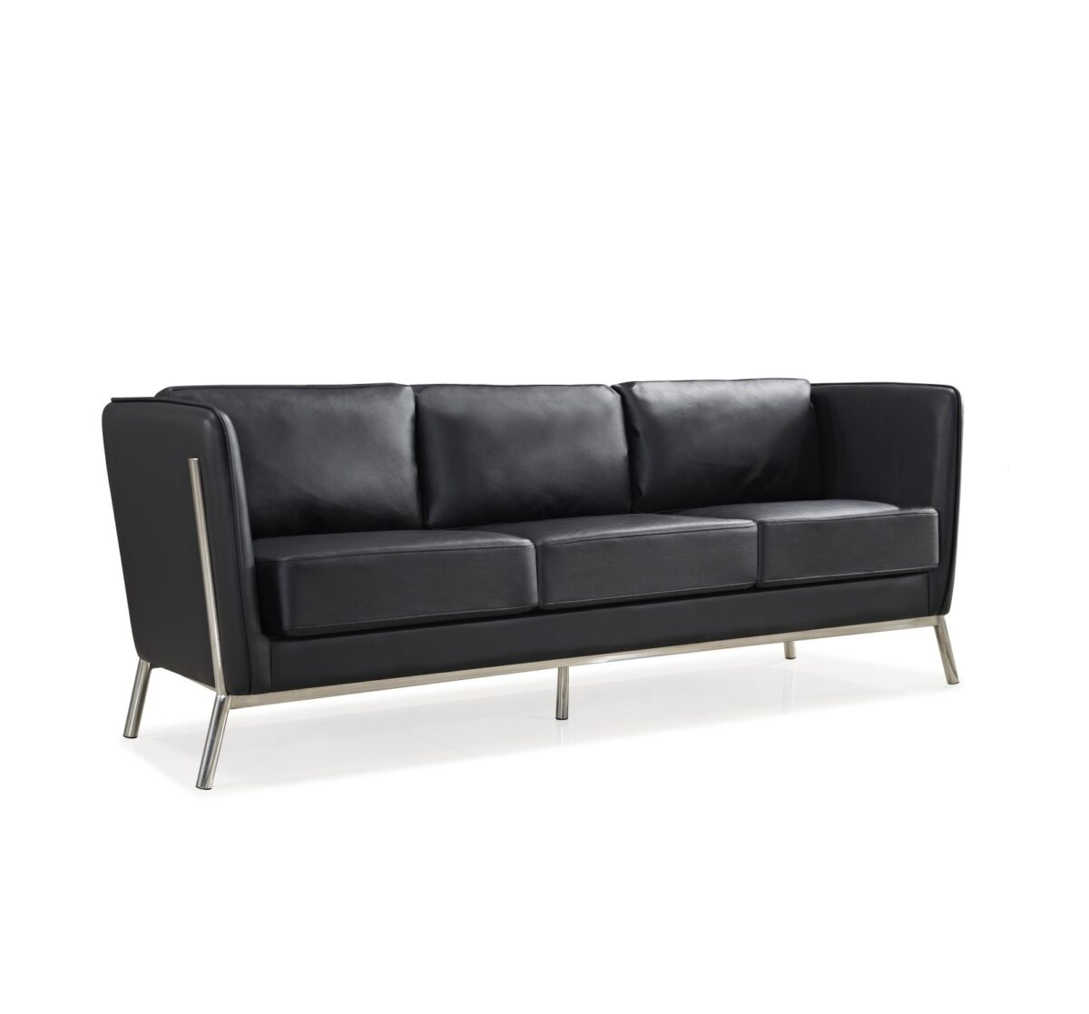 Sofa Salvador-3 Black Discover the Salvador-3 Black sofa, a modern and elegant piece, perfect for your living room. With a simple and refined design, faux leather upholstery, and a metal frame, it offers both comfort and style. Dimensions: 195x75x75 cm. Ideal for a contemporary atmosphere!