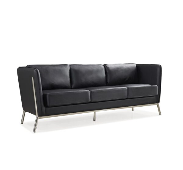 Sofa Salvador-3 Black Discover the Salvador-3 Black sofa, a modern and elegant piece, perfect for your living room. With a simple and refined design, faux leather upholstery, and a metal frame, it offers both comfort and style. Dimensions: 195x75x75 cm. Ideal for a contemporary atmosphere!