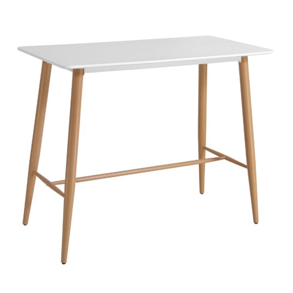 Bar Table Jack White Discover the Jack White bar table, perfect for cafes, bars, and modern kitchens. With a white MDF top and metal legs with a wood finish, it offers elegance and durability. Custom dimensions (120x60x97 cm) and color customization options make it ideal for any decor!