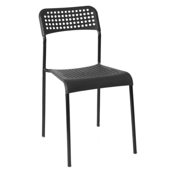 Scaun E-055 Black Descoperiți scaunul E-055 Black, perfect pentru orice mediu - de la mobilier Horeca la mobilier de grădină! Acest scaun din plastic durabil este rezistent la UV, oferind confort și stil. Cu picioare din metal și tălpi din silicon, protejează pardoseala. Ideal pentru bucătărie și terase!