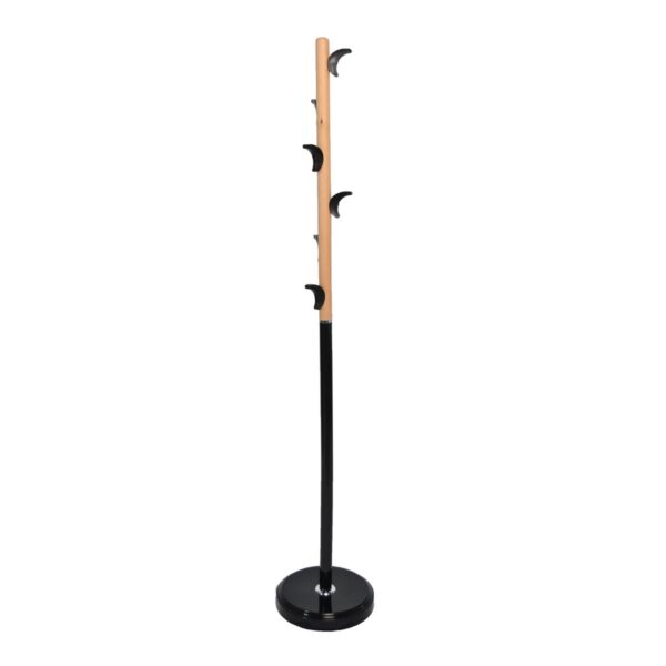 Coat Rack C-510 Black Discover the C-510 Black coat rack, a tree-style rack made of wood and metal, ideal for the office, living room, or children's rooms. With 6 plastic hooks and a durable plastic round base, this coat rack combines functionality with modern design. Height: 170 cm, base diameter: 30 cm.