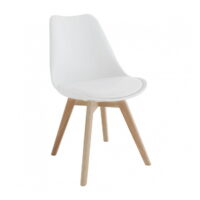 Scaun Jerry~White Descoperă scaunul Jerry White, un scaun modern și confortabil pentru bucătăria ta. Cu un corp din plastic rezistent și șezut ecologic din piele eco, oferă eleganță și confort. Picioarele din lemn masiv adaugă stabilitate și un aspect cald. Ideal pentru orice stil de decor!