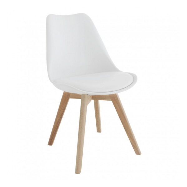 Scaun Jerry~White Descoperă scaunul Jerry White, un scaun modern și confortabil pentru bucătăria ta. Cu un corp din plastic rezistent și șezut ecologic din piele eco, oferă eleganță și confort. Picioarele din lemn masiv adaugă stabilitate și un aspect cald. Ideal pentru orice stil de decor!
