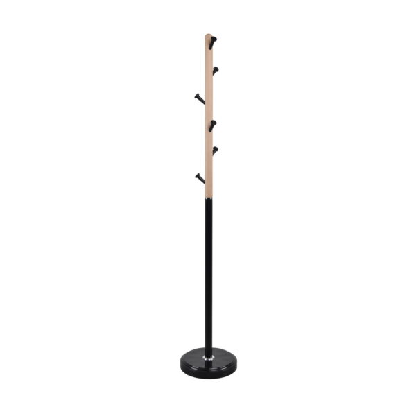 Coat Rack C-502 Black Discover the C-502 Black coat rack, a tree-style rack made of wood and metal, perfect for the office or living room. Equipped with 6 plastic hooks, it offers both style and functionality. Height 170 cm, round base of 30 cm. Ideal for both public and private spaces!