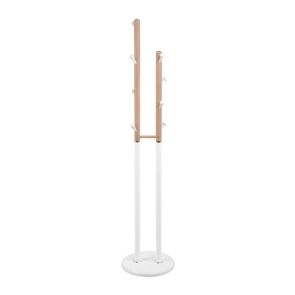 Coat Rack C-505 White Discover the C-505 White Coat Rack, an elegant piece made of wood and metal, perfect for the office or living room. With 8 plastic hooks and a sturdy round base, it is ideal for both public and private spaces. Adjustable height of up to 168 cm!