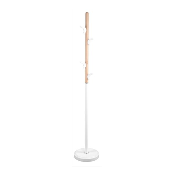 Coat Rack C-510 White Discover the C-510 White coat rack, perfect for offices, children's rooms, and living spaces. Made from wood and metal, with 6 plastic hooks and a sturdy round base, this stylish coat rack provides practical and chic solutions for any area. Height: 170 cm, Diameter: 30 cm.