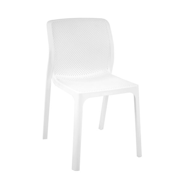 Стул Poli-05 White Стул Poli-05 White — легкий и прочный стул для кухни и сада, изготовленный из устойчивого к погодным условиям пластика. Доступен в разных цветах, легко чистится и складывается для компактного хранения. Идеален для террас и horeca. Комфорт и стиль в вашем пространстве!