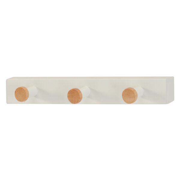 Wall Coat Rack Gc4888-3 White Discover the Gc4888-3 White wall coat rack, an elegant and functional accessory for your office or living room. Made from painted metal, it is equipped with 3 metal hooks featuring glossy wood details. Perfect dimensions for modern organization!