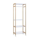Garment Rack Support Gc5400 White Discover the Gc5400 White Coat Rack Stand, ideal for office and living room furniture. With a wooden frame and tubular metal, this stand offers durability and style. The mobile wheels and brake make it easy to use. Perfect dimensions: 60x38x170 cm. Add an extra touch of elegance and functionality to your space!