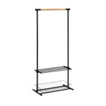 Coat Rack Support Gc4902 Black Discover the Gc4902 Black Coat Rack, perfect for organizing clothes in the office or living room. With a tubular metal frame and wooden details, it features an adjustable shelf for added versatility. Dimensions: 80 cm length, 36 cm depth, 160 cm height.