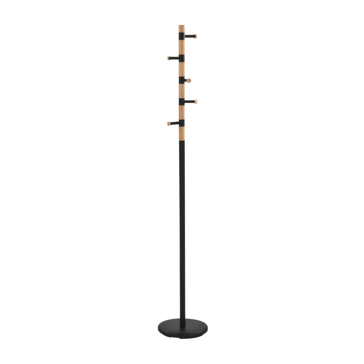 Coat Rack Gc4850 Black Discover the Gc4850 Black coat rack, perfect for your office or living room! Made from painted metal and wood, with 5 hooks and a sturdy base, it is ideal for both public and private spaces. It stands 178 cm tall and has a diameter of 28 cm. Add style and functionality!