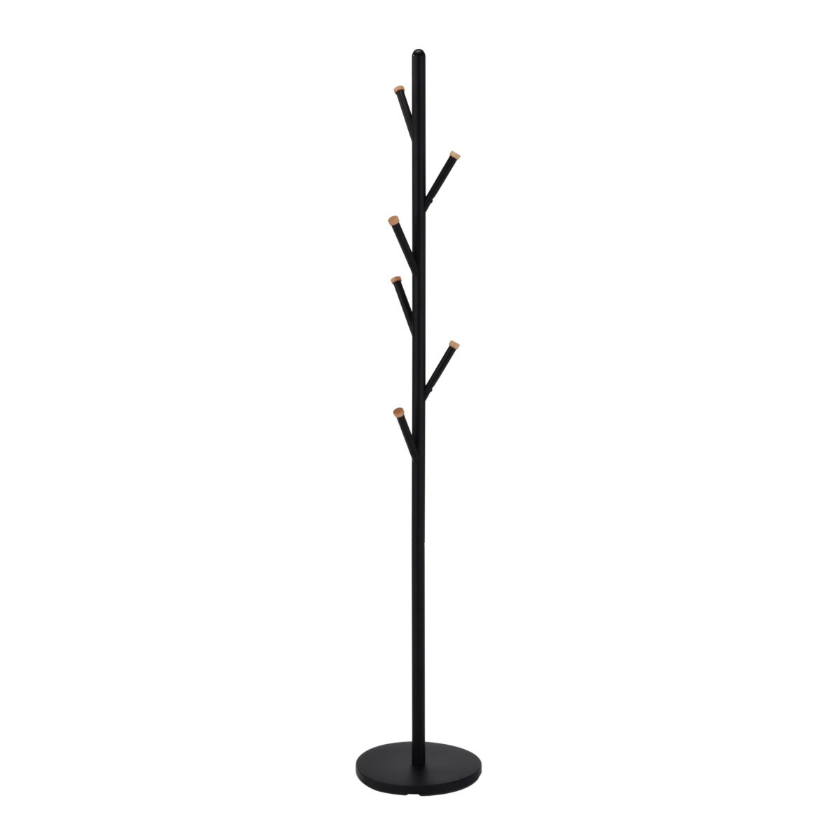 Gc5206 Black Coat Rack Discover the Gc5206 Black Coat Rack, ideal for the office or living room! With an elegant design and 6 metal hooks with wooden details, it is perfect for public or private spaces. Standing 173 cm tall with a base of 30 cm, it combines functionality with style.