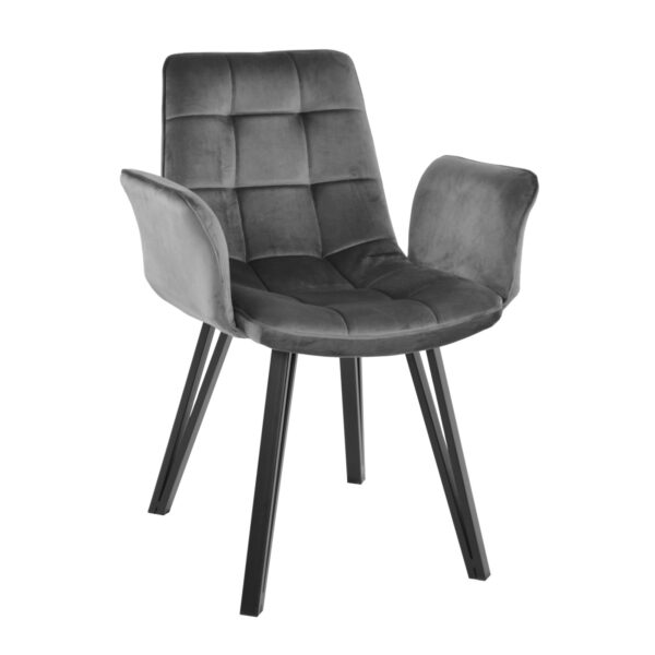 Scaun Dc-18 Dark Grey Adaugă un plus de stil și confort în bucătăria ta cu scaunul DC-18 Dark Grey. Cu un design elegant din catifea și picioare metalice rezistente, acest scaun este ideal pentru orice interior. Disponibil și în alte culori!