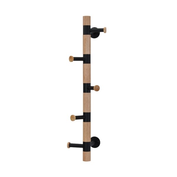 Wall Coat Rack Gc5166 Black Discover the Gc5166 Black wall coat rack, perfect for the office or living room. Made from wood and metal, it features 5 metal hooks with glossy wooden details. Ideal dimensions: 60 cm height, 17 cm width, 20 cm depth. Add a touch of style and functionality to your space!