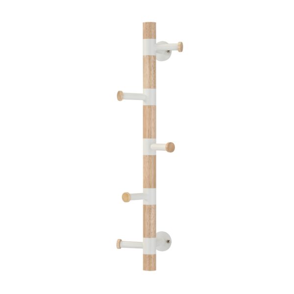Wall Coat Rack Gc5166 White Discover the Gc5166 White wall coat rack, an elegant mix of wood and metal, perfect for an office or living room. With 5 metal hooks and dimensions of 60 cm in height, 17 cm in width, and 20 cm in depth, it is ideal for organizing your space.