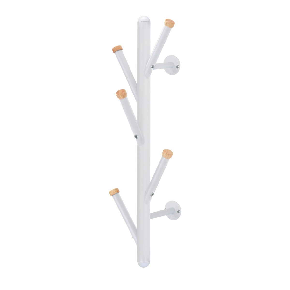 Wall Coat Rack Gc5205 White Discover the Gc5205 White wall coat rack, perfect for the office and living room. Made from electrostatically painted metal, it features 5 metal hooks and lacquered wood details, making it ideal for organizing your space. Dimensions: 61 cm height, 19 cm width, 21 cm depth.