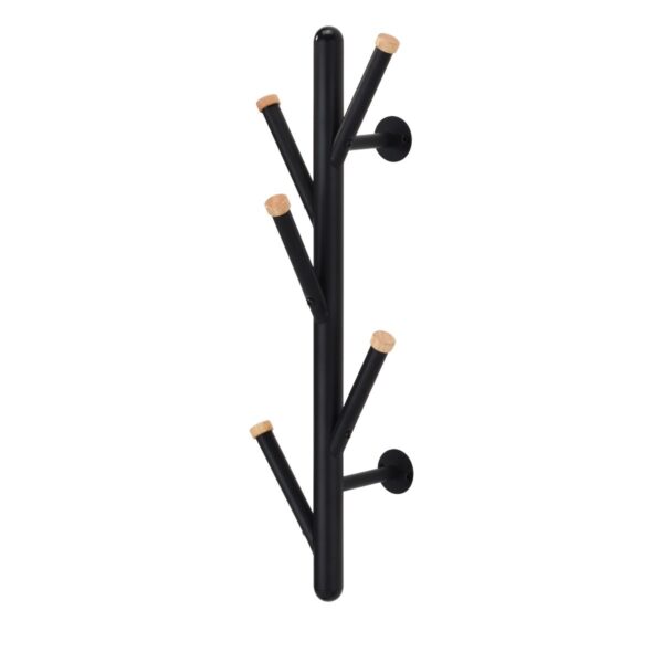 Wall Coat Rack Gc5205 Black Discover the Gc5205 Black wall coat rack, perfect for the office or living room. With a modern design made from electrostatically painted metal and 5 lacquered wooden hooks, it adds functionality and style to any room. Dimensions: 61x19x21 cm.