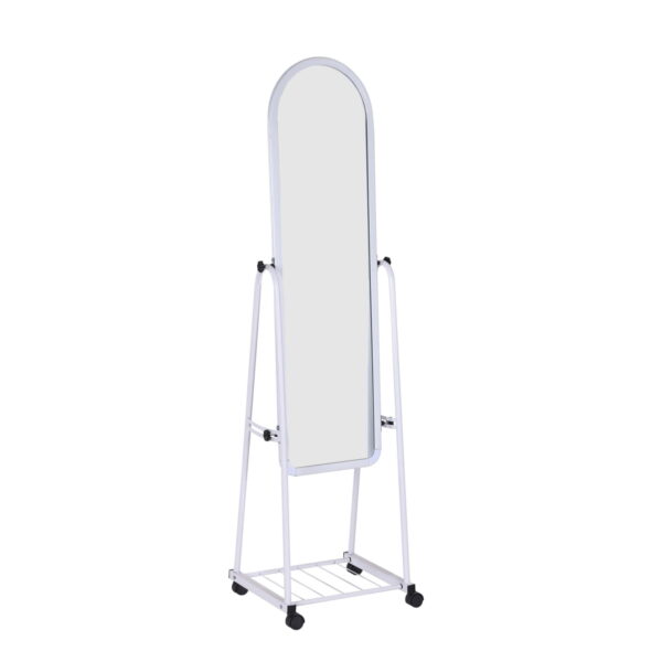 Mirror B-01 White Discover the B-01 White Mirror, perfect for furnishing your office or living room. Featuring a plastic frame and a powder-coated metal stand, this mirror measures 161 cm in height and 44 cm in width. Add a touch of elegance to your space!
