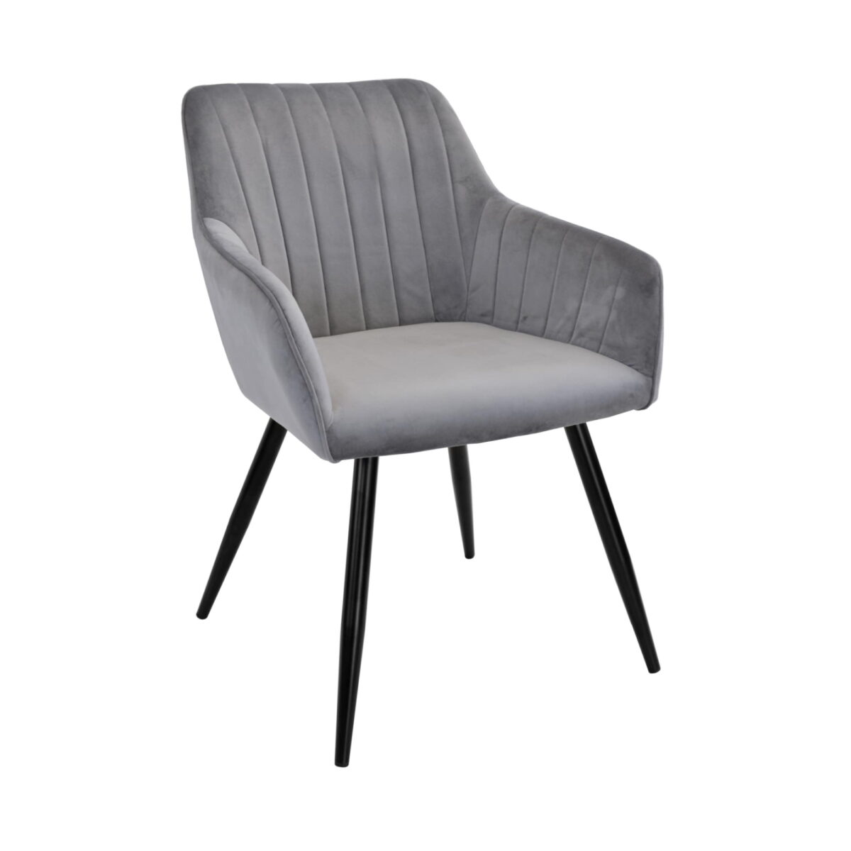 Iris Grey Chair Discover the Iris Grey chair, the perfect combination of comfort and elegance for your kitchen! Upholstered in soft velvet and featuring sturdy metal legs, this chair is ideal for any space. Also available in other attractive shades.