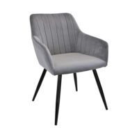 Iris Grey Chair Discover the Iris Grey chair, the perfect combination of comfort and elegance for your kitchen! Upholstered in soft velvet and featuring sturdy metal legs, this chair is ideal for any space. Also available in other attractive shades.