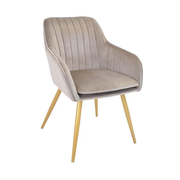 Стул Iris Beige Golden Добавьте комфорт и элегантность в вашу кухню со стулом Iris Beige Golden. Обитый бархатом, с прочными металлическими ножками и защитой для пола, он станет идеальным дополнением к вашему интерьеру. Доступен в нескольких цветах!