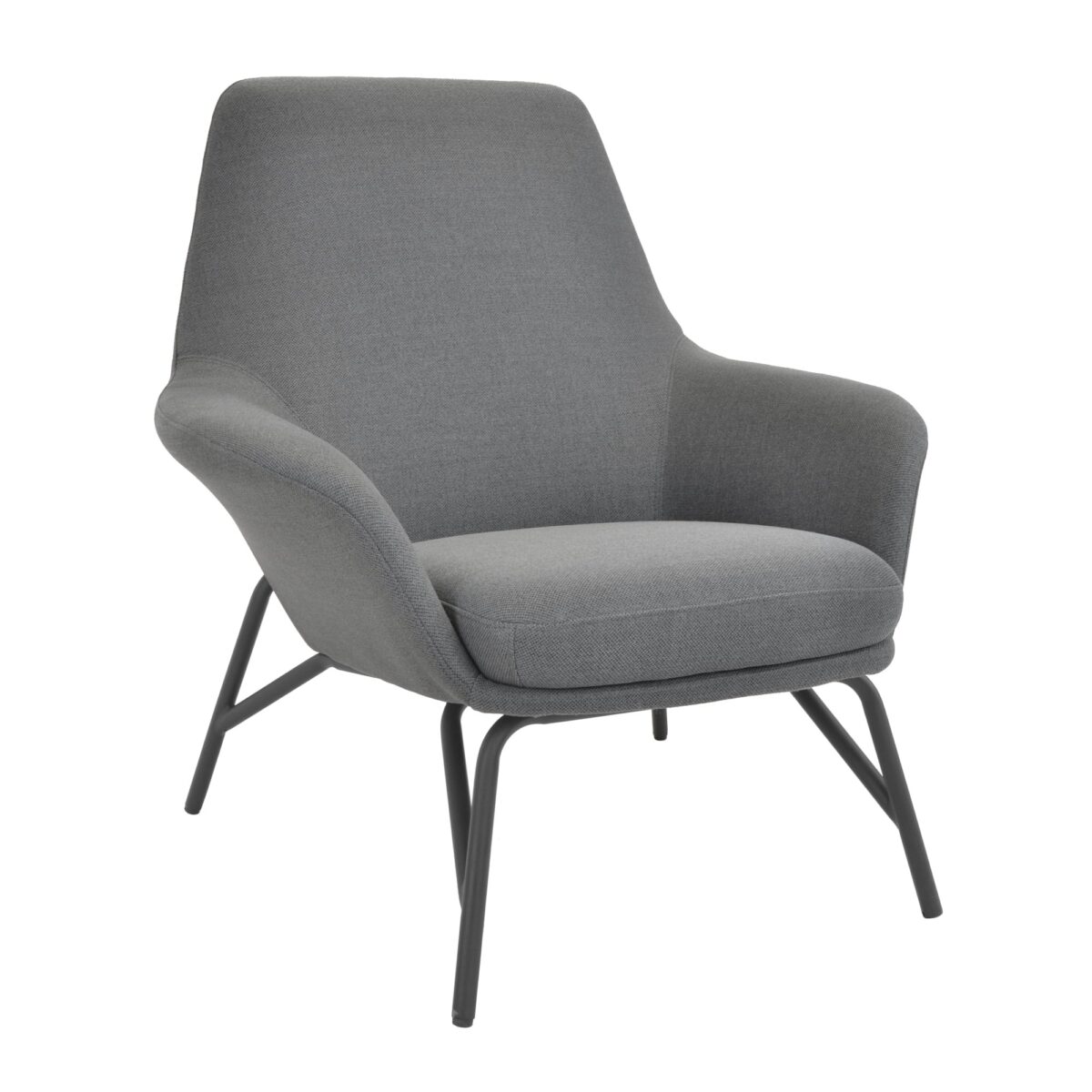 New Cubo Dark-Grey Armchair Discover comfort and style with the New Cubo Dark-Grey armchair, ideal for any office or living room. Made from wood and plywood, with denim fabric upholstery and painted metal legs, this armchair combines modern design with durability. Perfect dimensions for relaxation!