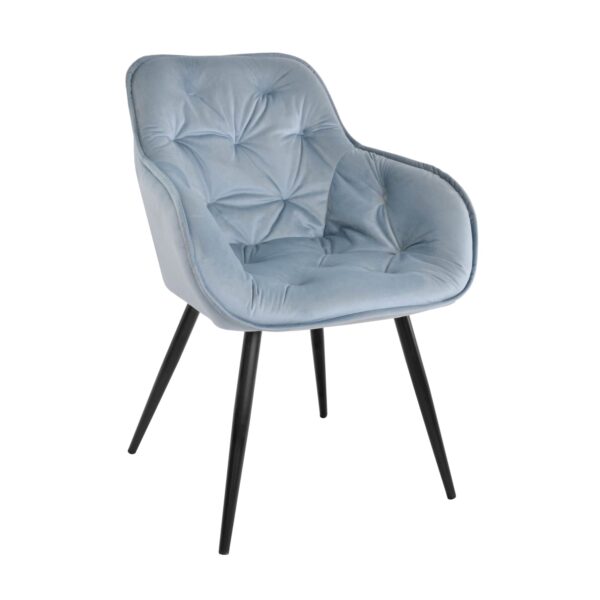 Daisy Light Blue Chair Discover the Daisy Light Blue chair, perfect for your kitchen! With an elegant design and maximum comfort, this chair made of plywood and polyurethane foam, with sturdy metal legs, will transform your space. Also available in other colors. Choose comfort and style!