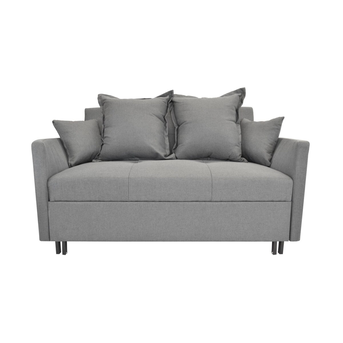FM-37-2 Dark Grey Extendable Sofa Discover the FM-37-2 Dark-Grey Extendable Sofa, ideal for your living room. It easily transforms into a bed for two people, featuring a sturdy frame made of metal and wood. It includes 4 decorative cushions with removable covers. Modern and comfortable design!