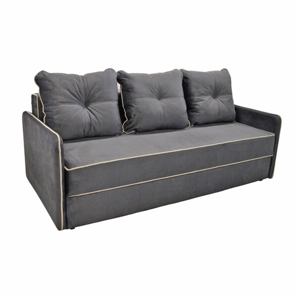 Latio Dark-Grey Extendable Sofa Discover the Latio Dark-Grey extendable sofa, perfect for any space. With a wooden frame, Bonnell springs, and fabric upholstery, it offers comfort and functionality. It features a storage compartment and easily transforms into a bed. Ideal for the living room!