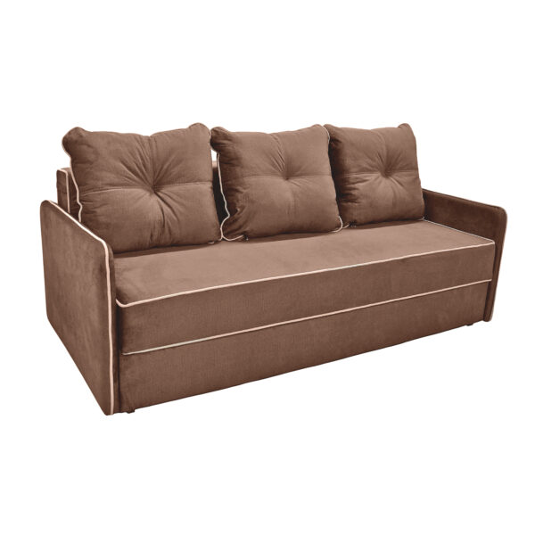 Canapea Extensibilă Latio Brown Descoperă canapeaua extensibilă Latio Brown, perfectă pentru orice living! Cu un cadru solid din lemn, tapițată cu stofă de calitate, această canapea oferă confort și funcționalitate, fiind prevăzută cu ladă de depozitare și mecanism Eurocarte pentru transformare în pat.