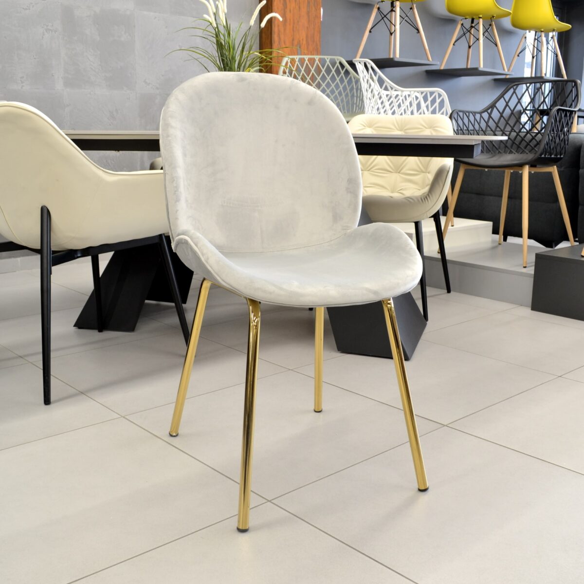 Roxy Velvet Grey+Gold Legs Chair - Image 2