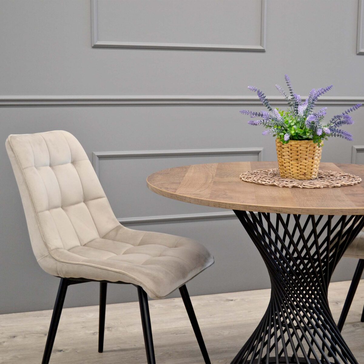Capella Chair Beige Velvet HLR9 + Black Legs - Image 3