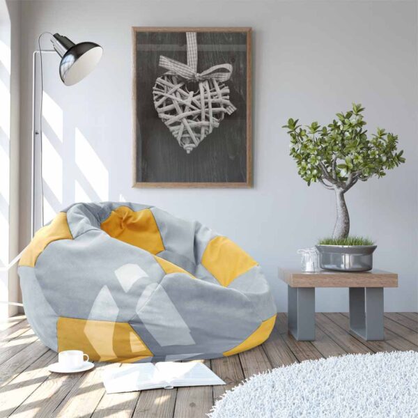 Bean-Bag Ball Armchair Grey-Yellow Create your own relaxation corner with the Bean-Bag Ball Armchair in Grey-Yellow – a modern, versatile, and extremely comfortable accessory, perfect for any space. Order now to add a touch of comfort and style to your home or office!
