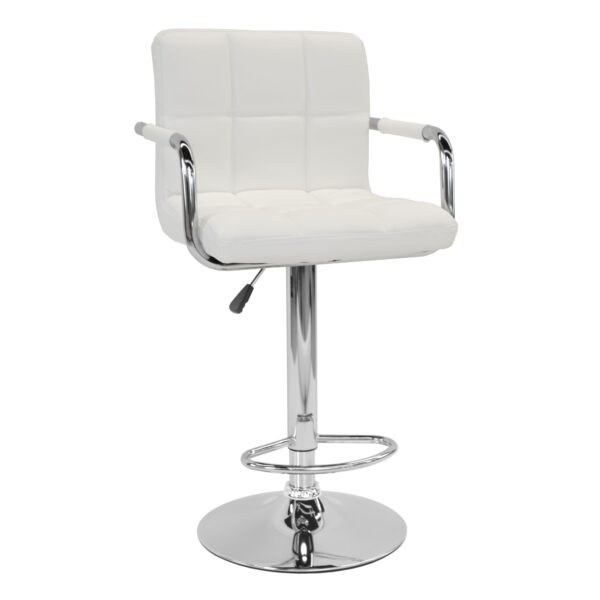 Scaun de Bar SB-042~White Descoperiți confortul și stilul cu scaunul de bar SB-042 White. Realizat din metal cromat și tapițat cu piele ecologică, acesta dispune de mecanism de reglare a înălțimii și suporturi pentru spate, picioare și mâini. Ideal pentru baruri sau bucătării moderne.